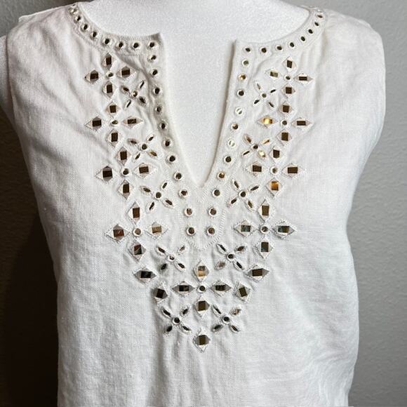 Michael Michael Kors White Linen Gold Studded Sleeveless Dress – Size 2 - Picture 4 of 15